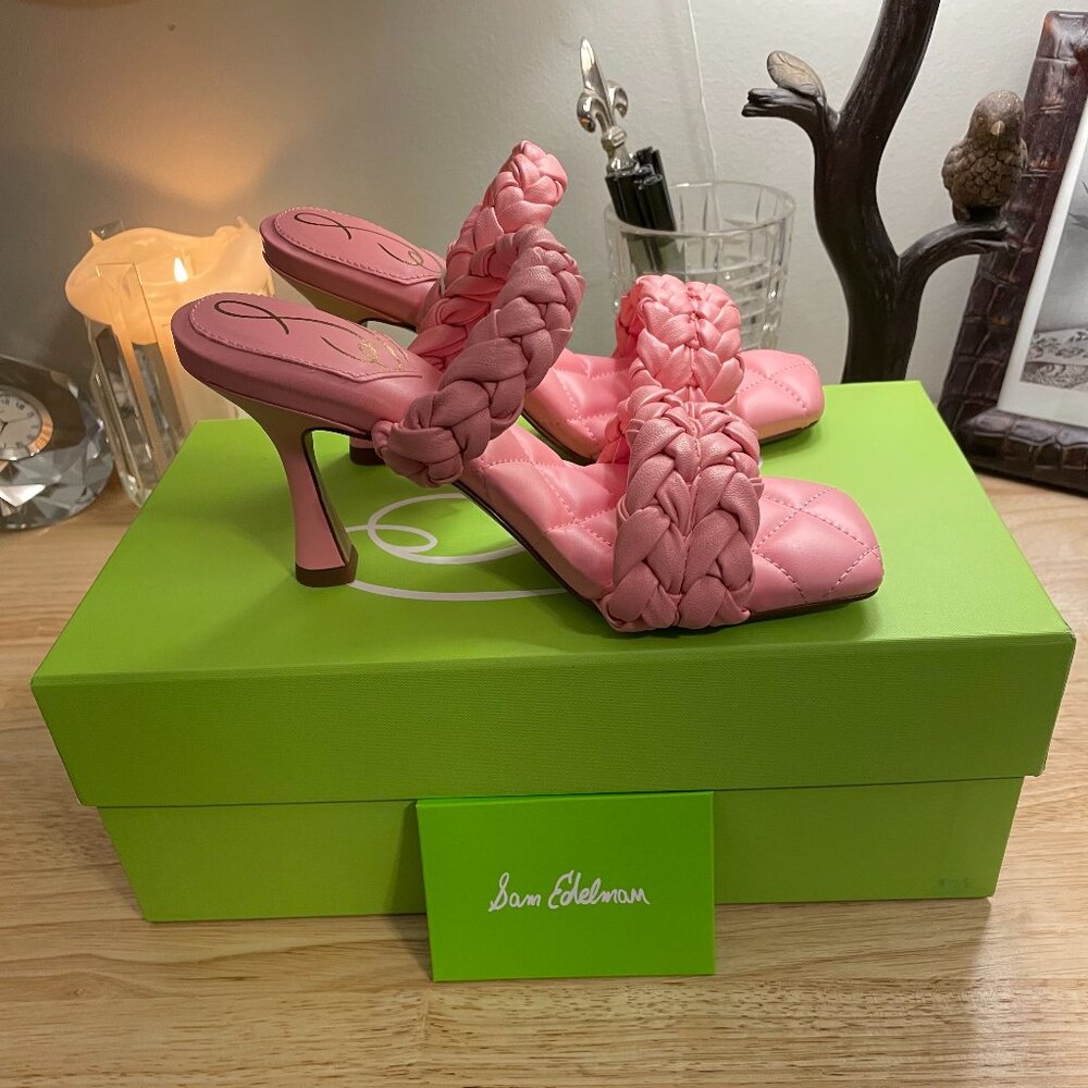 SAM EDELMAN Meghan Braided Matte Leather Mules in Cactus Pink Size 5